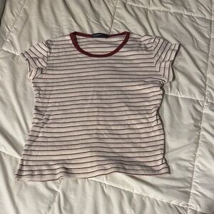 Brandy Melville Striped Short Sleeve Tee - Cream and Red